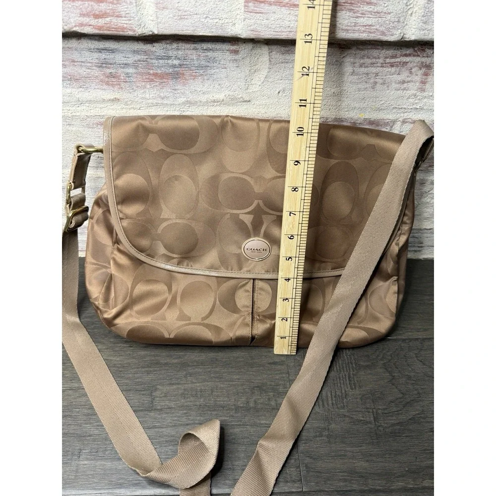 Coach F77490 Signature Tan Metallic Bronze Nylon Leather Messenger Bag Y2K‎